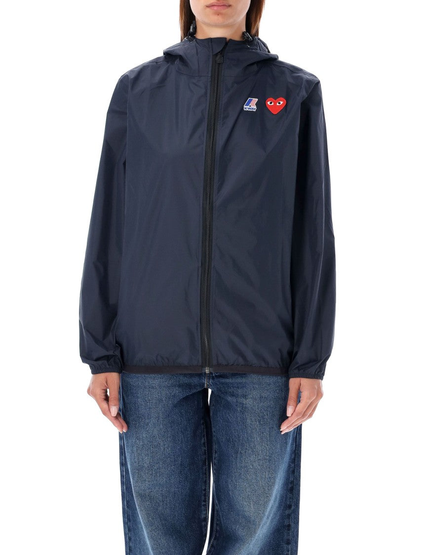 Comme Des Garçons Lightweight Full Zip Jacket With Hood And Iconic Heart Embroidery