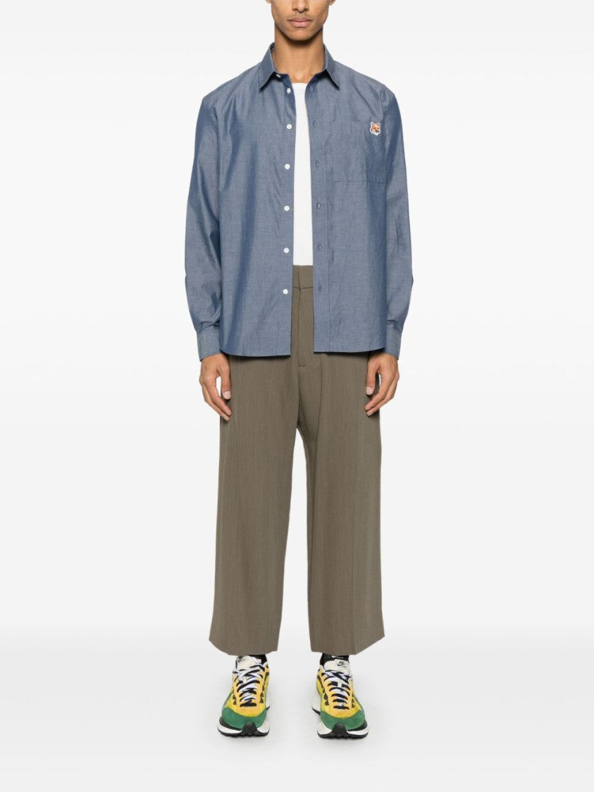 Maison Kitsuné Classic Blue Button-Down Shirt With Embroidered Logo