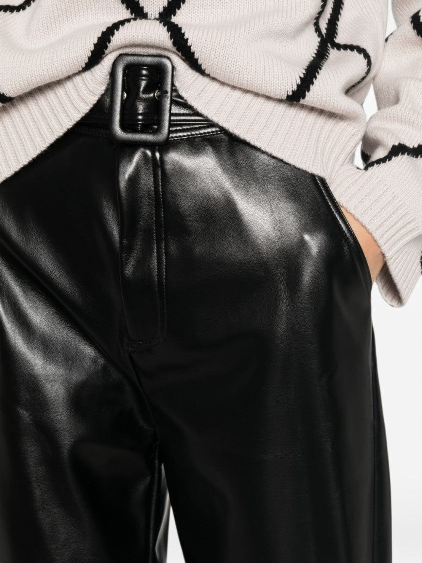 Twin-Set Glossy Faux Leather Cropped Wide-Leg Pants