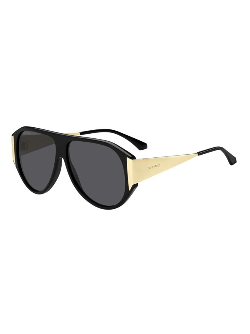 Etro Angular Black Acetate Sunglasses With Gold Accents