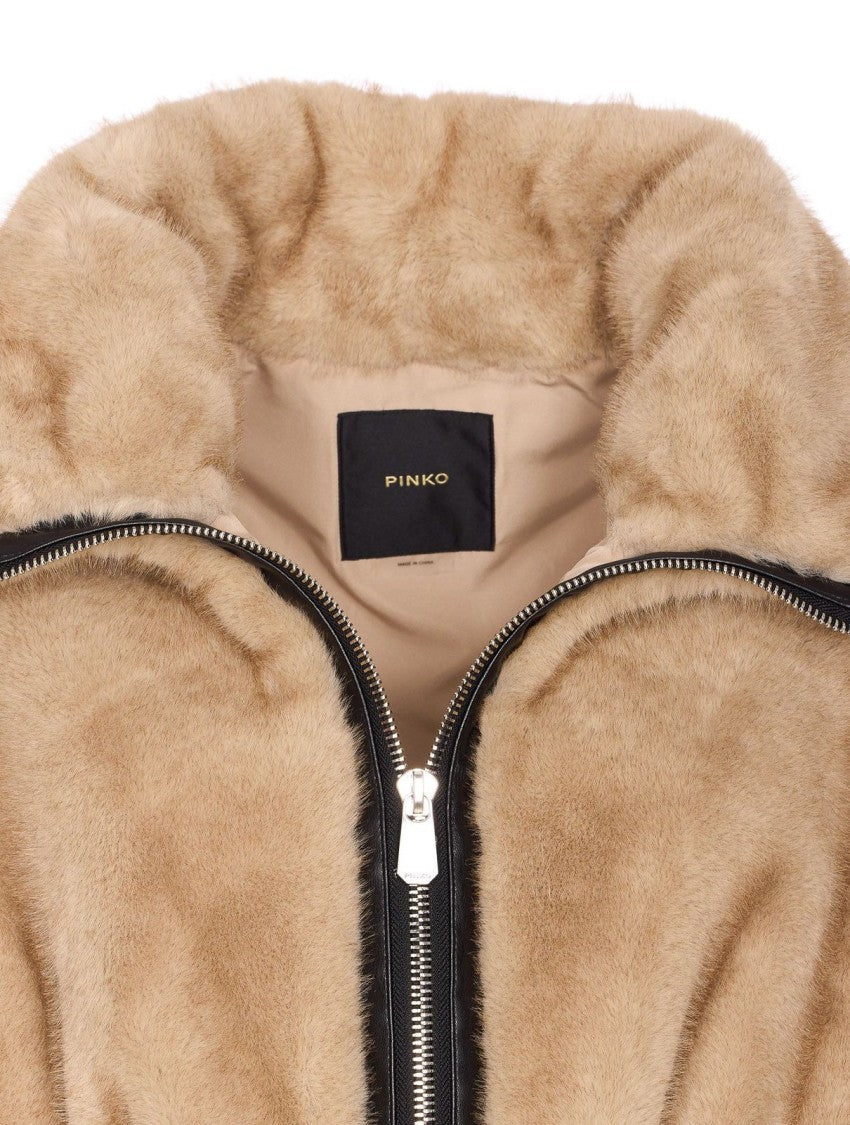 Pinko Cropped Beige Coat With High Collar