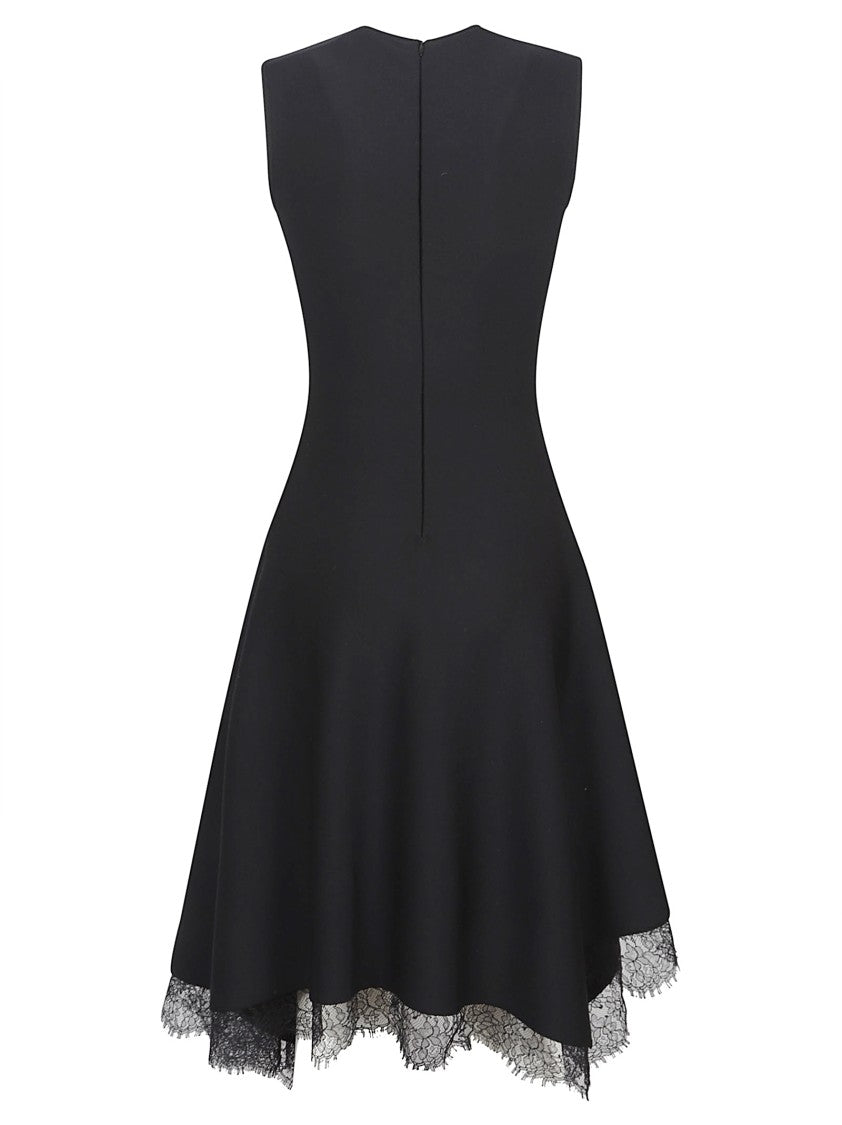 Alexander Mcqueen Black Wool-Blend Lace Handkerchief Dress