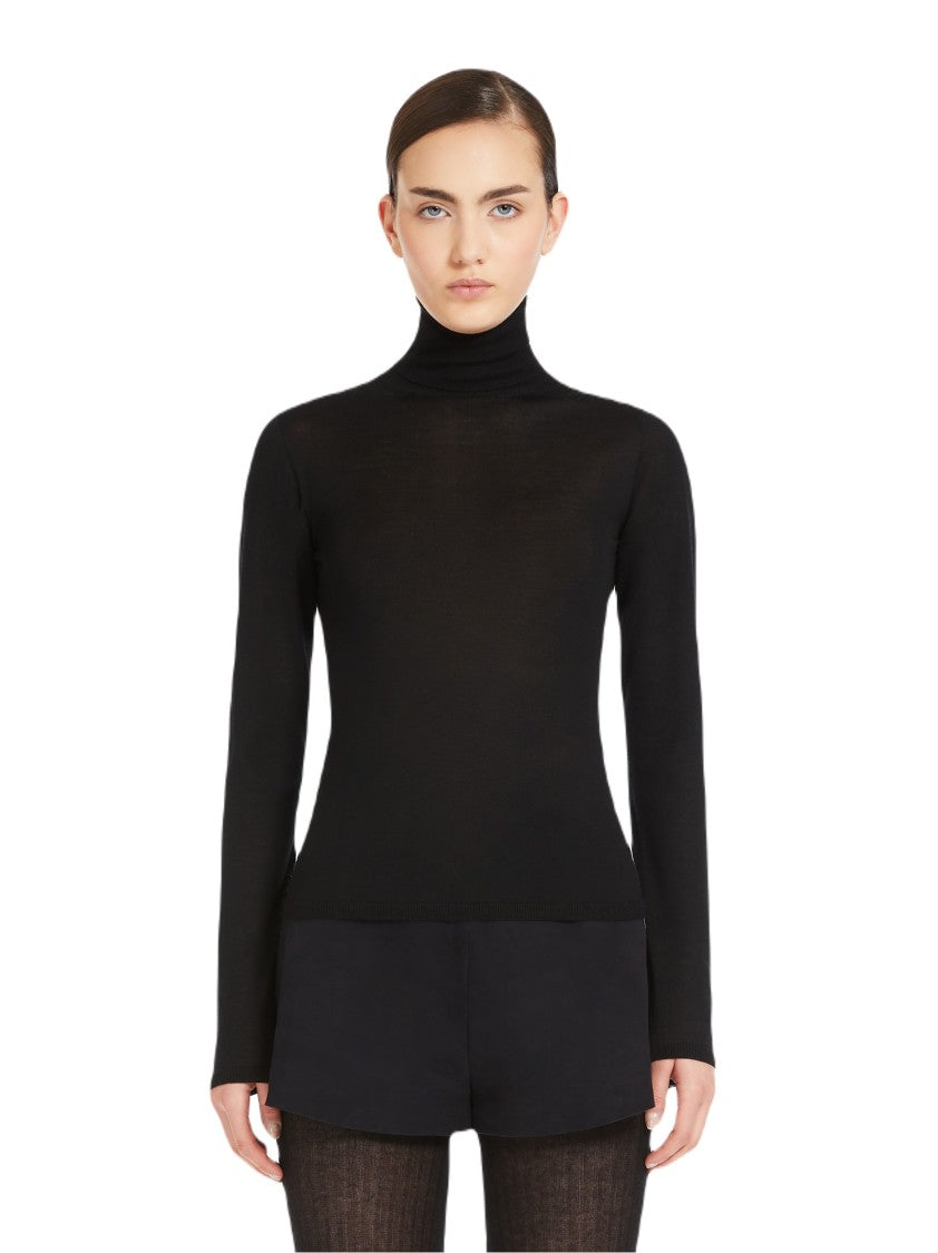Max Mara Seamless Black Cashmere Turtleneck Sweater With Ribbed Edges