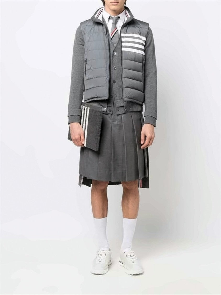 Thom Browne Padded Grey Vest With High Collar And Signature Stripes