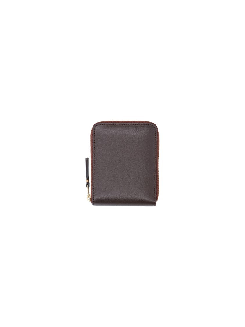 Comme Des Garçons Brown Leather Zip Logo Wallet