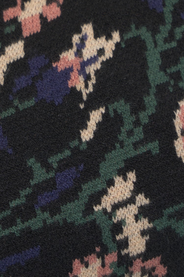 Farm Rio Cropped Knit Top With Floral Motifs And Puffed Sleeves