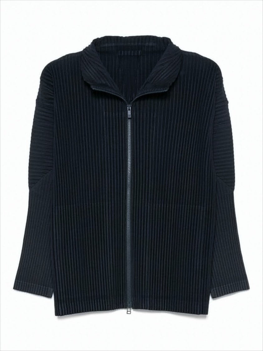 Homme Plissé Issey Miyake Textured Zip-Up Hooded Sweatshirt With Vertical Pleats