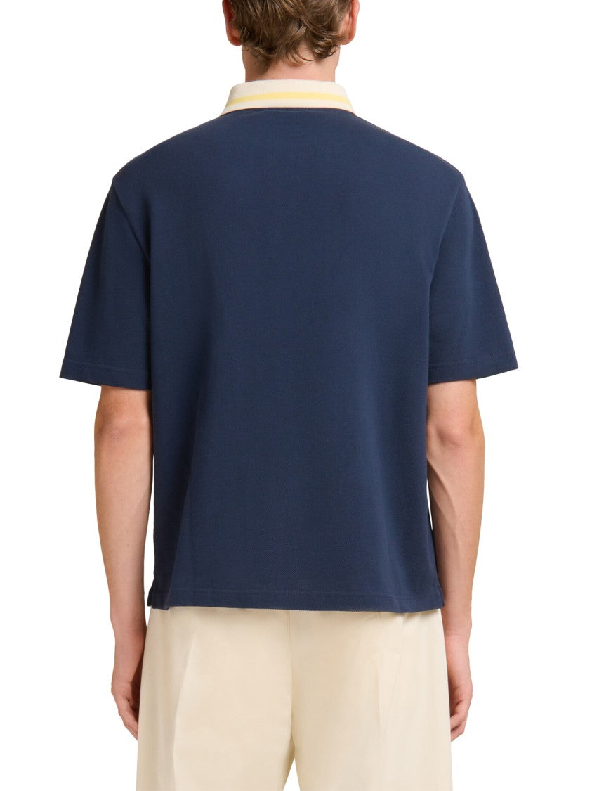 Marni Boxy Fit Polo Shirt With Yellow And White Striped Pattern