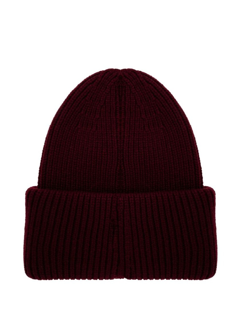 Moncler Ribbed Knit Beanie In Deep Bordeaux
