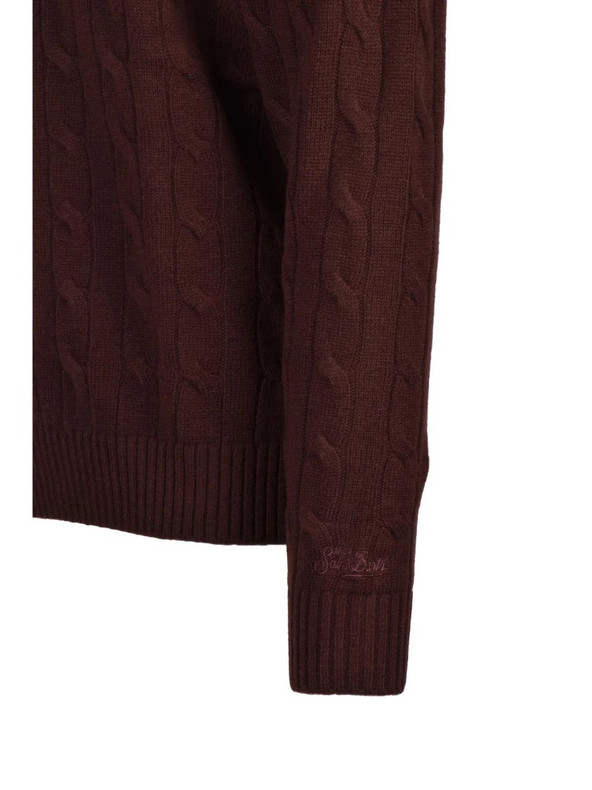Mc2 Saint Barth Brown Merino Wool Cable Knit Crewneck Sweater