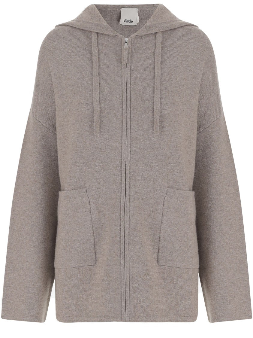 Allude Ribbed Wool And Cashmere Sweatshirt With Adjustable Hood