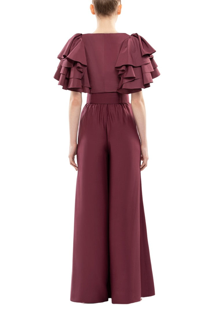 Saiid Kobeisy Ruffled Taffeta Top With Satin Wide-Legged Pants