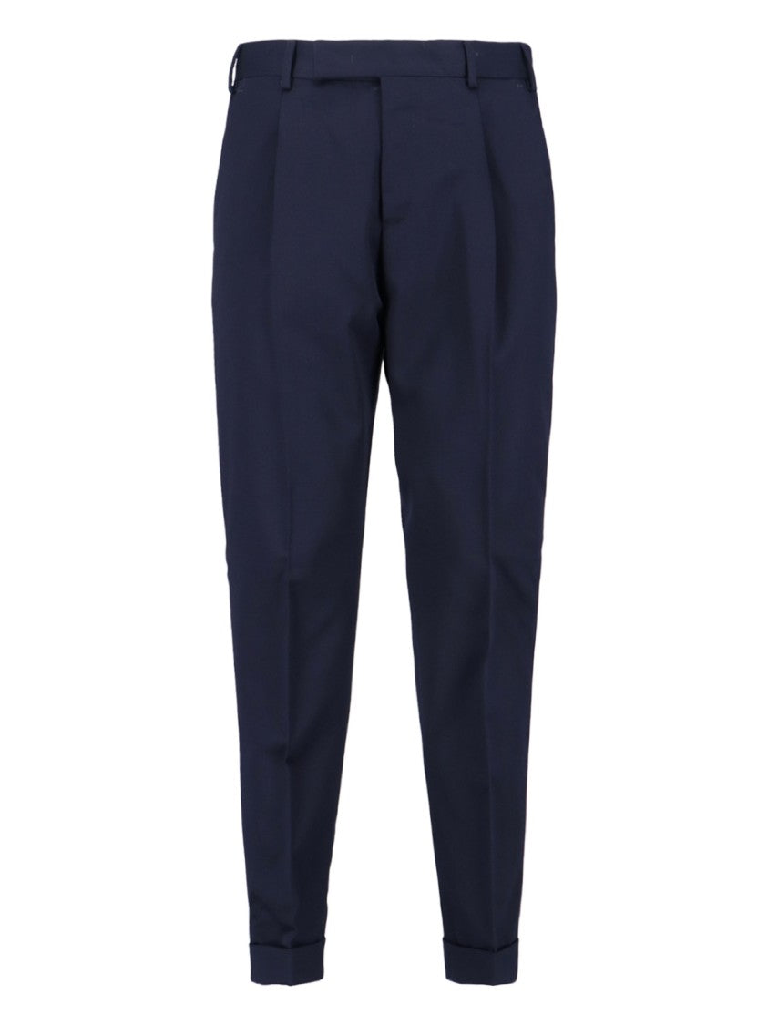 Pt Torino Navy Virgin Wool Tailored Trousers