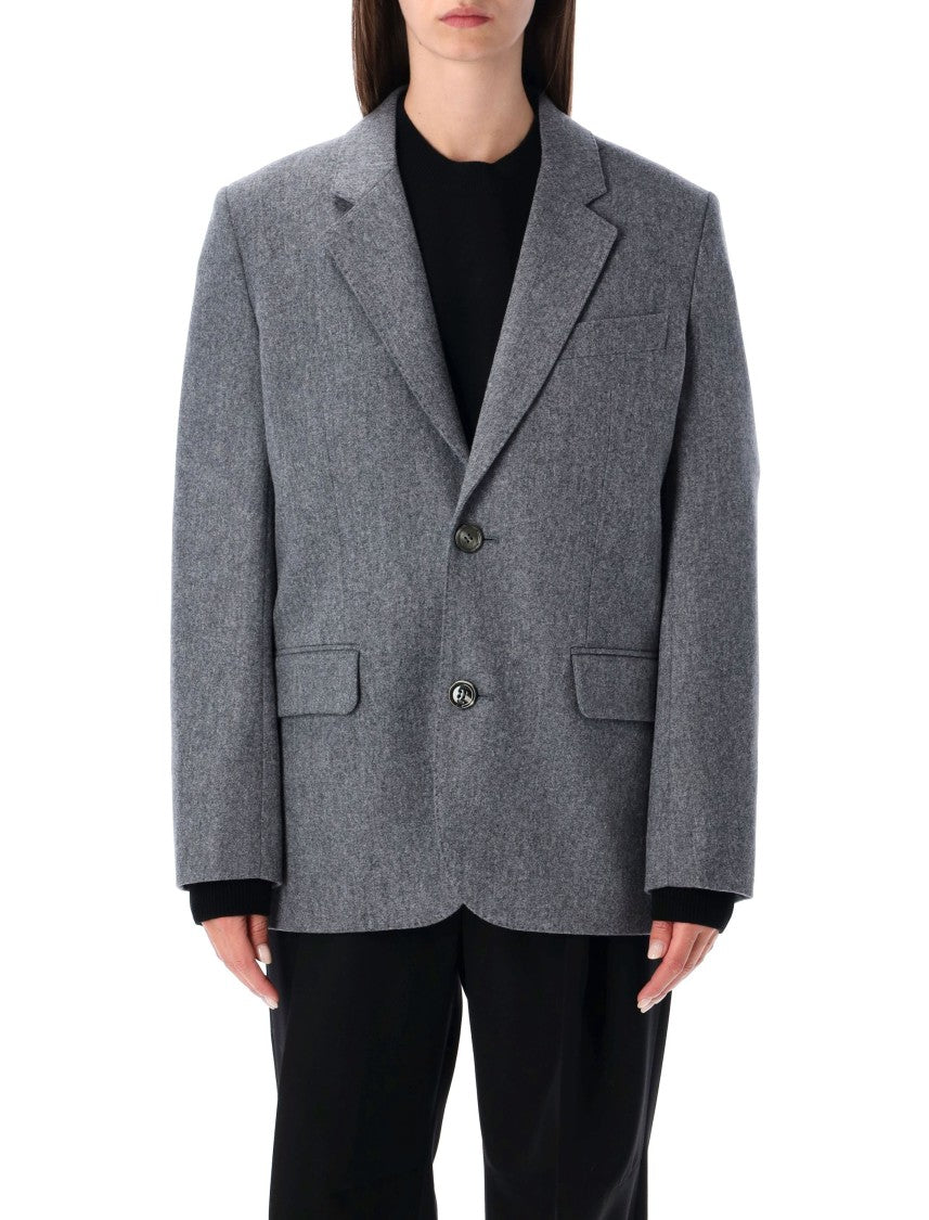Ami Grey Wool Flannel Loose-Fit Single-Breasted Jacket