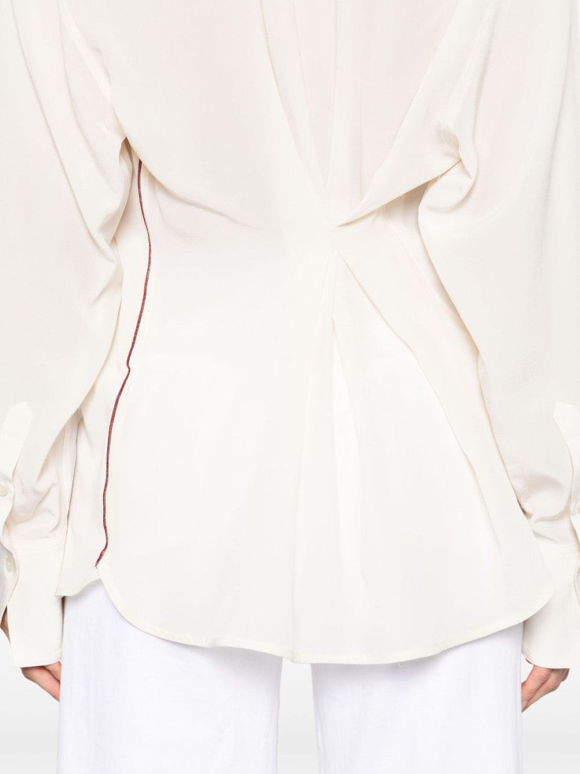 Victoria Beckham Ivory Silk Shirt With Draped Front