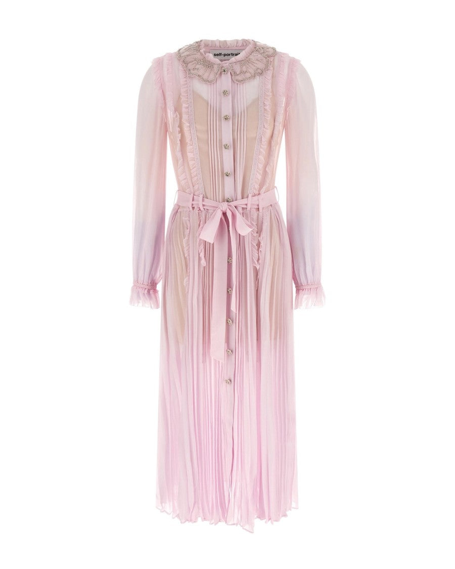 Self-Portrait Midi Dress With Jewel-Embellished Collar And Pleated Detail
