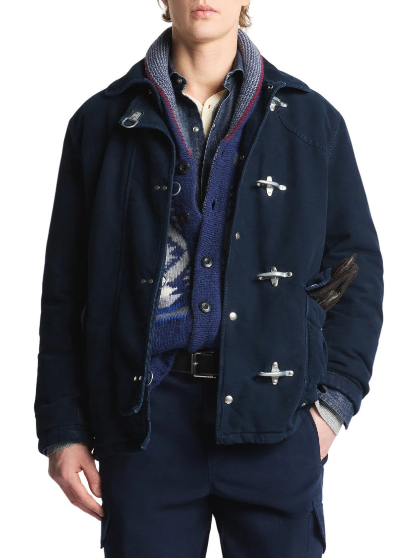 Fay Navy Blue Frosted Cotton 4 Ganci Toggle Jacket