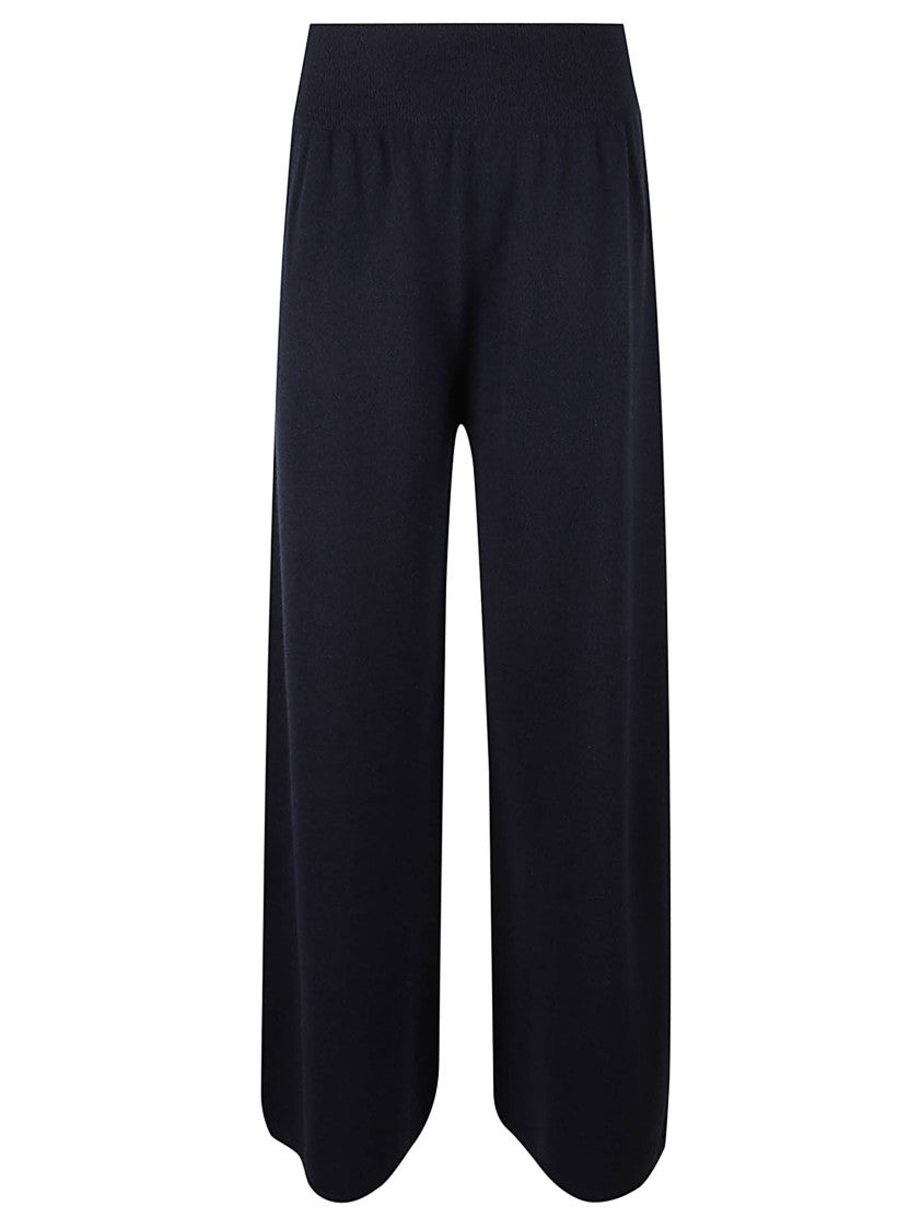 Wlns Cashmere Wide-Leg Black Knitted Trousers With Ribbed Waistband