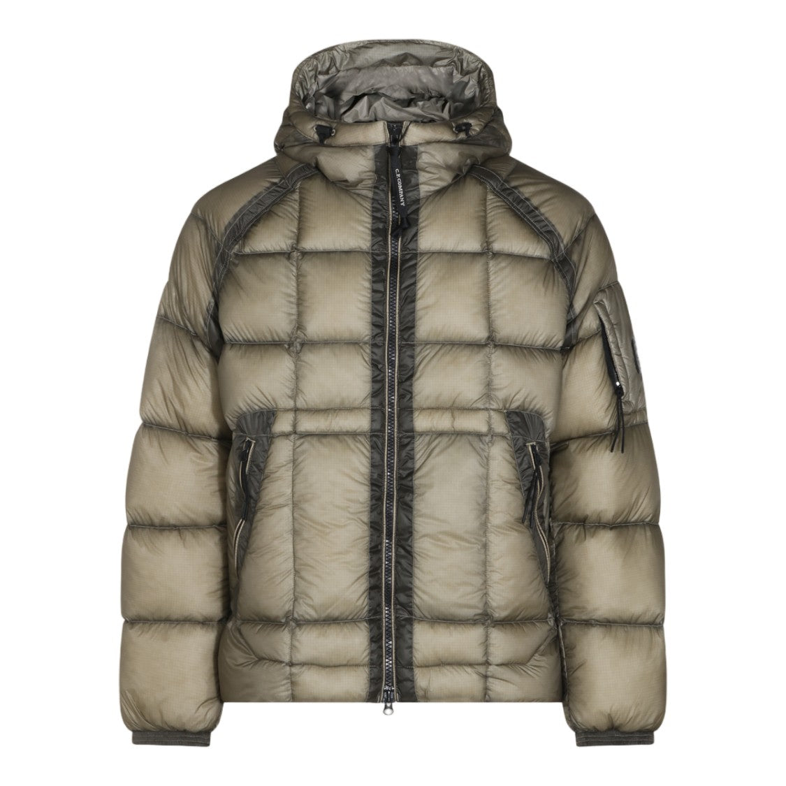 C.P. Company Quilted Green Puffer Coat With Hood And Zippered Pockets