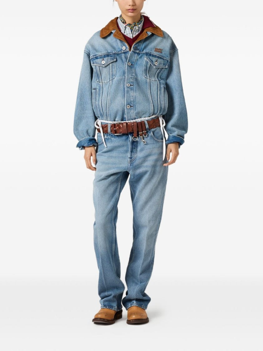 Miu Miu Light Blue Denim Lambskin Collar Jacket