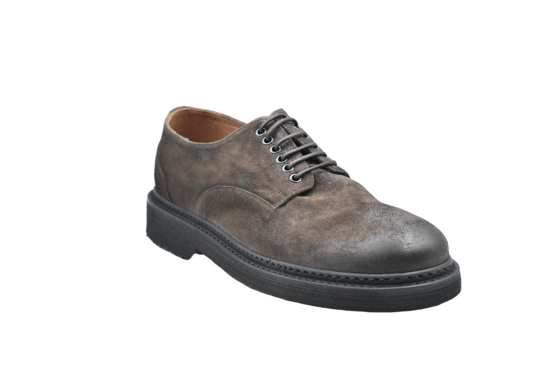 Pantanetti Distressed Brown Suede Lace-Up Shoes With Sole