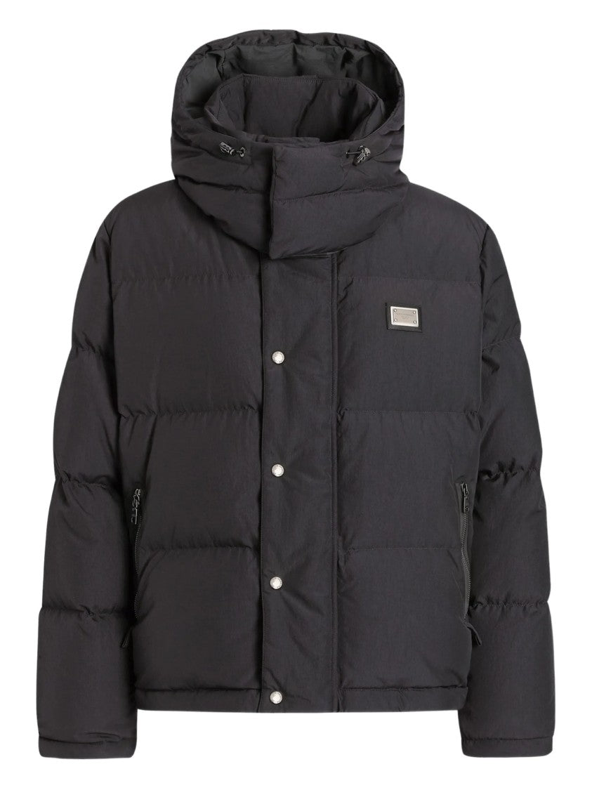 Dolce & Gabbana Grey Boxy Cropped Padded Hooded Jacket