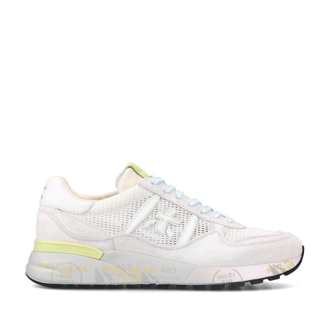 Premiata Landeck Sneakers In White Suede And Fabric