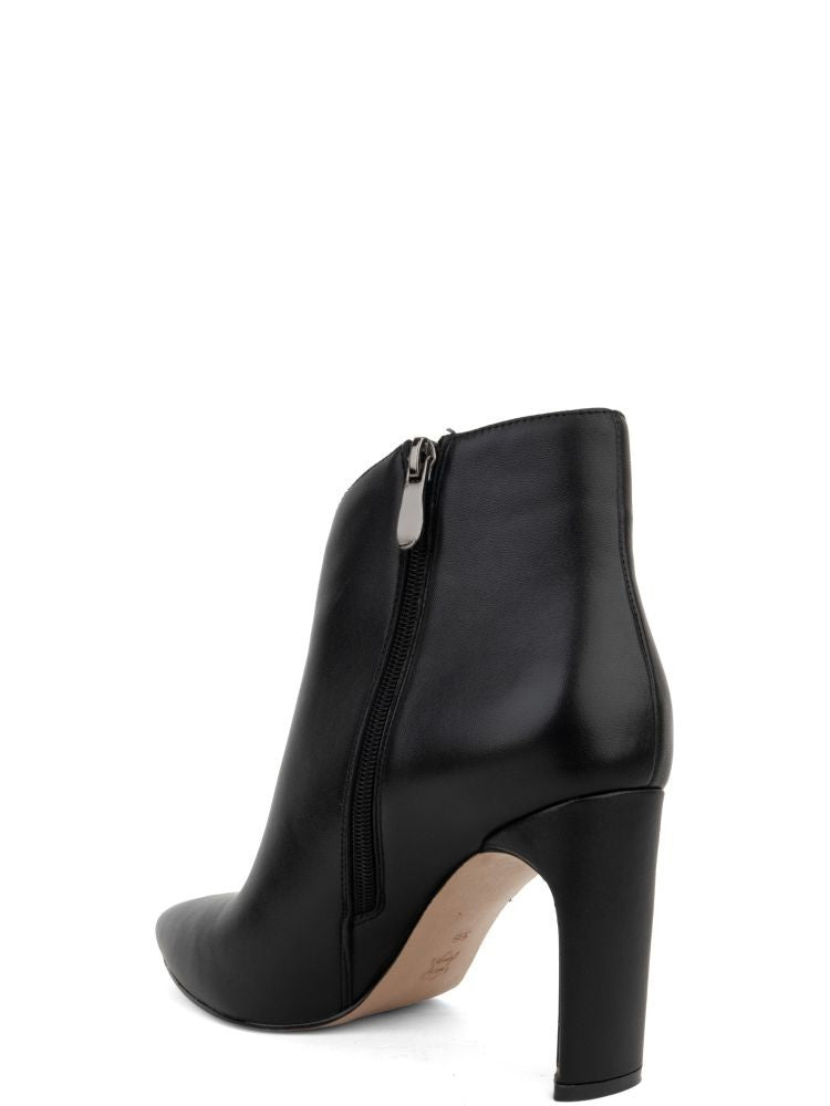 Adrianna Feretti Black Minimalist Pointed Toe V-Cut Leather Ankle Boots
