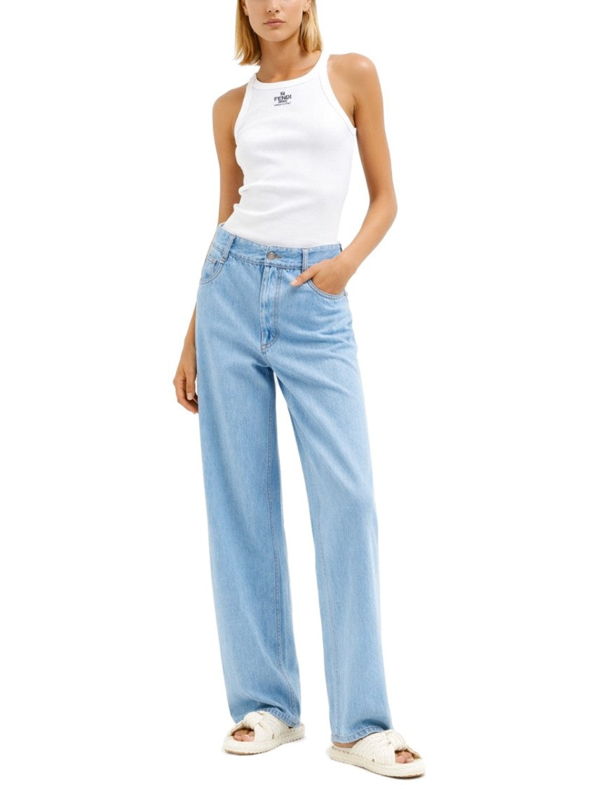Fendi Fitted Sleeveless Embroidered Logo Top