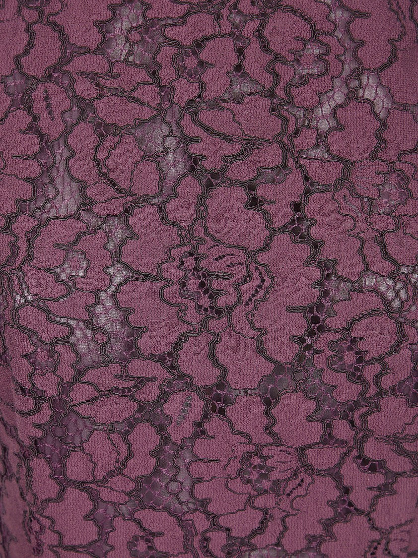 Pinko Burgundy Midi Dress With Intricate Rebrodé Lace
