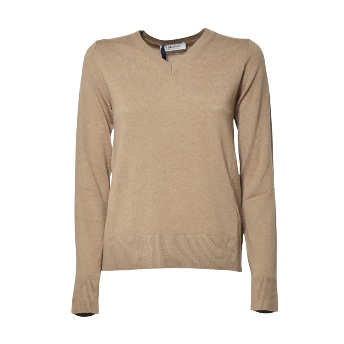 Max Mara Classic V-Neck Wool Sweater With Ribbed Details