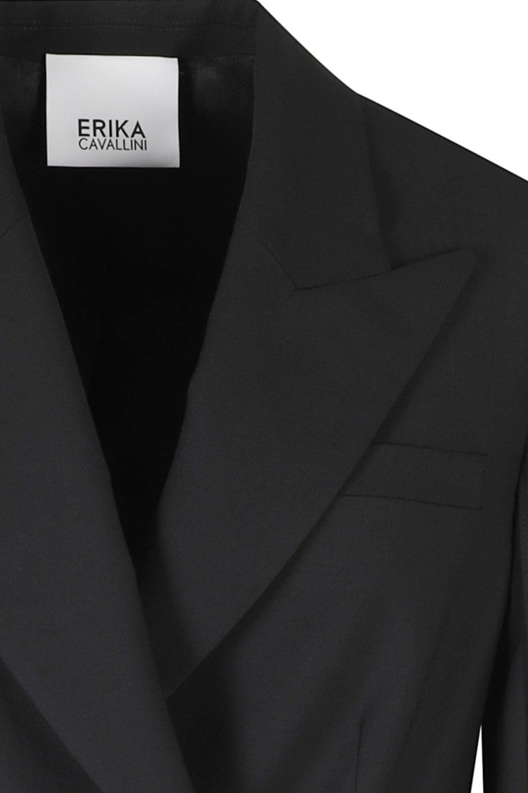 Erika Cavallini Fiore Double-Breasted Jeweled Buttons Polyester-Blend Blazer