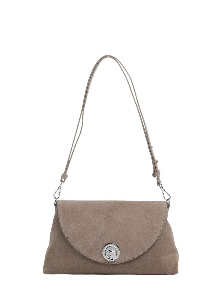 Coccinelle Structured Suede Shoulder Bag With Silver Turn-Lock Closure