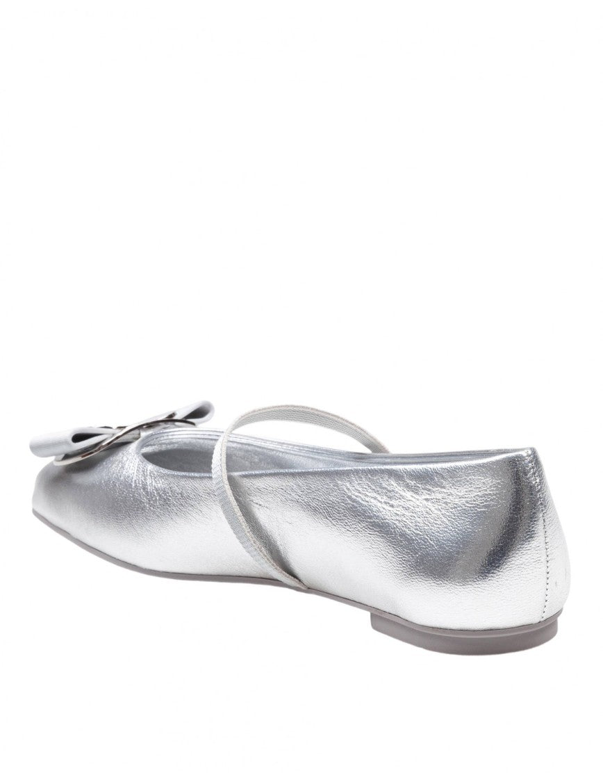Salvatore Ferragamo Laminated Leather Silver Zina Ballerina