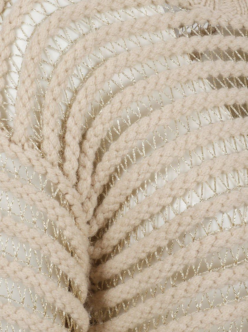 Fabiana Filippi Open-Knit Beige Sweater With Ribbed Edges