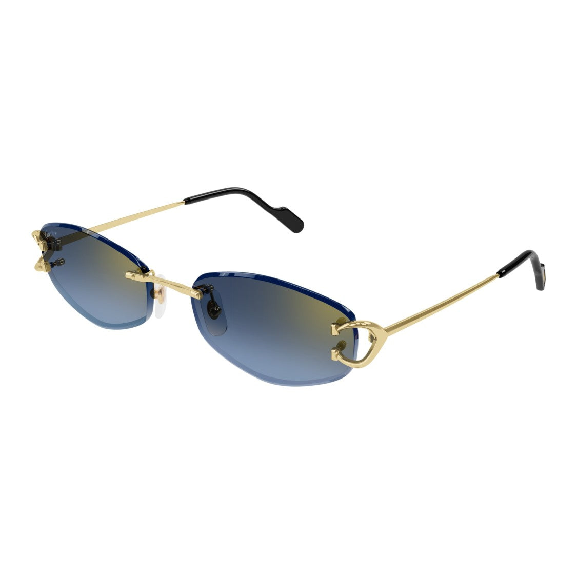 Cartier Rimless Oval Sunglasses With Gradient Blue Lenses