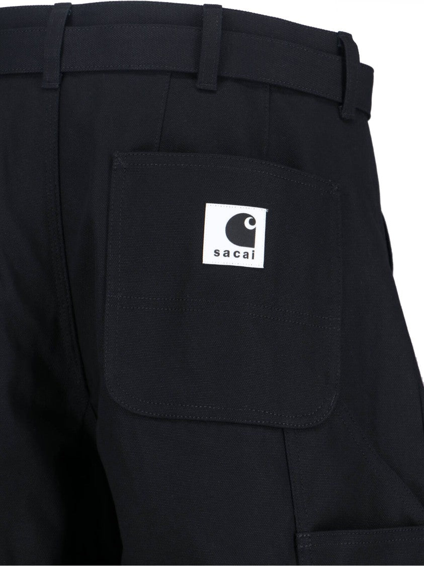 Sacai Duck Wide-Leg Pants With Curved Silhouette And Buckle Belt