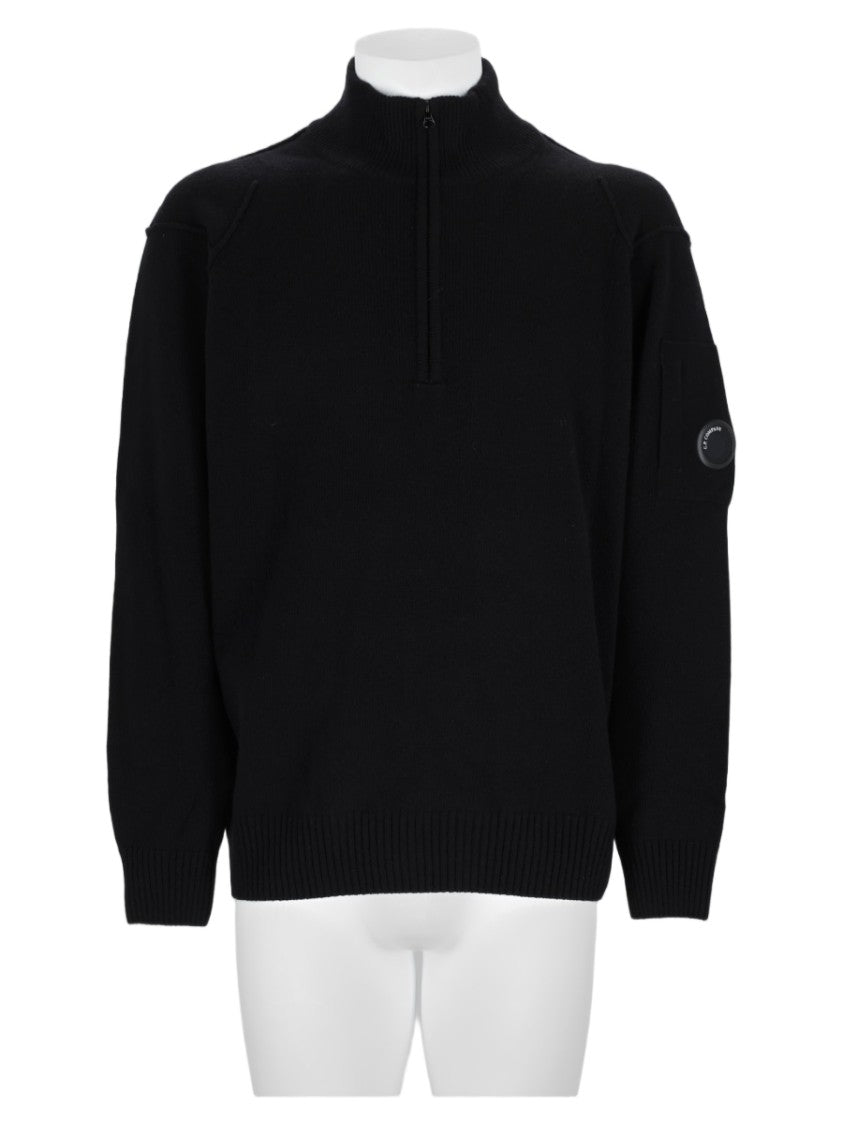 C.P. Company Black Half-Zip Ribbed Wool-Blend Sweater