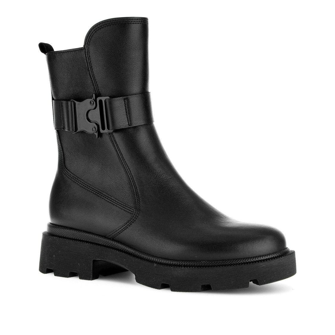 Gabor Black Chunky Sole Decorative Strap Leather Boots