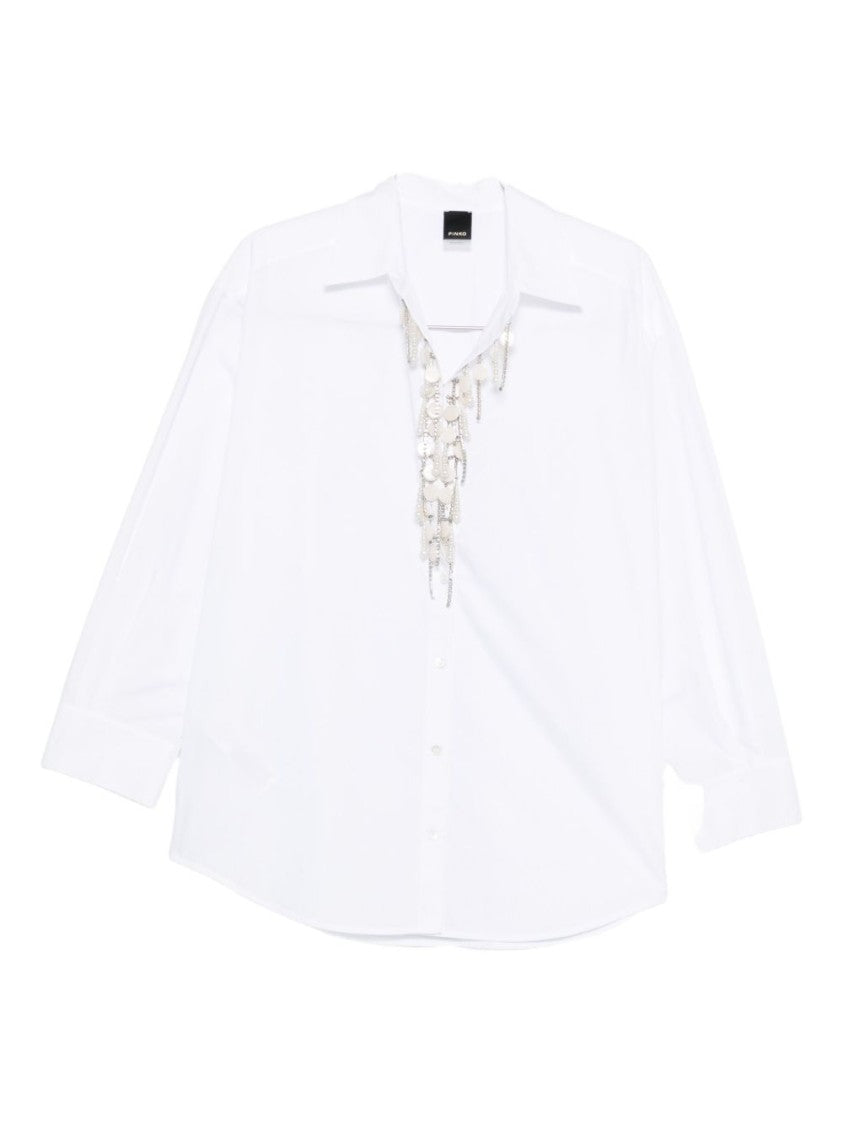 Pinko Loose-Fit White Shirt With Decorative Beads