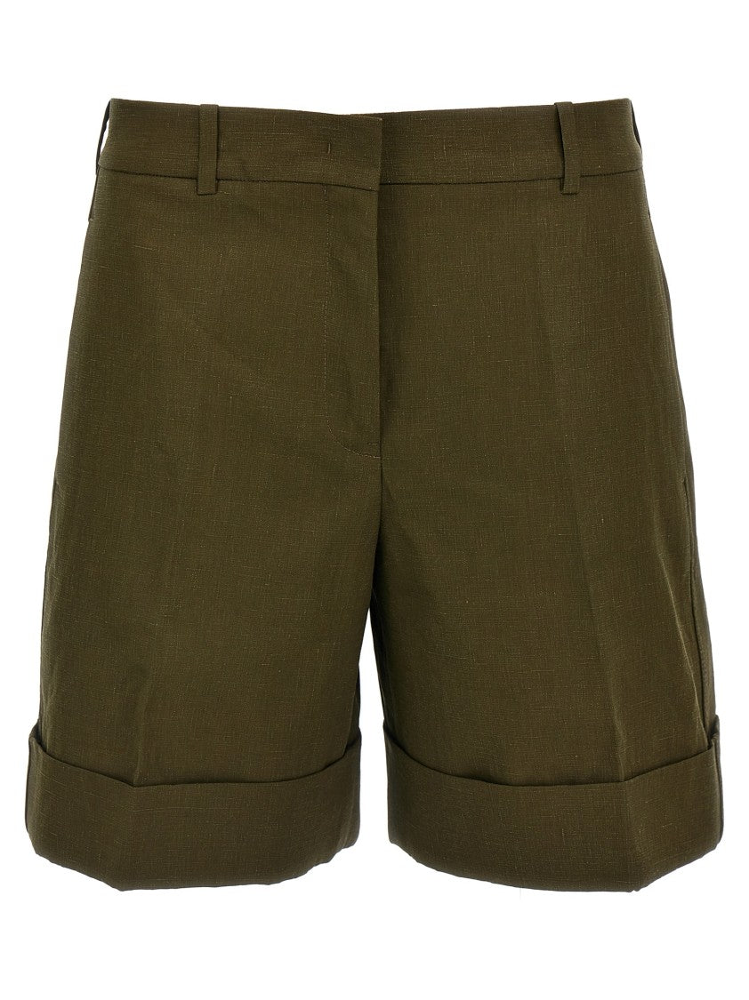 Jil Sander Green Linen Bermuda Shorts With Turn-Up Hem
