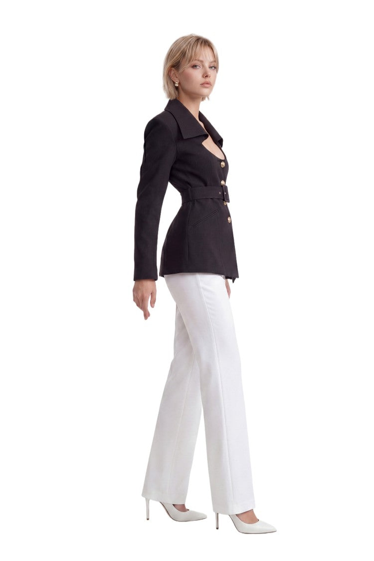 Saiid Kobeisy Tailored Blazer With Deep Neckline And Gold-Tone Accents