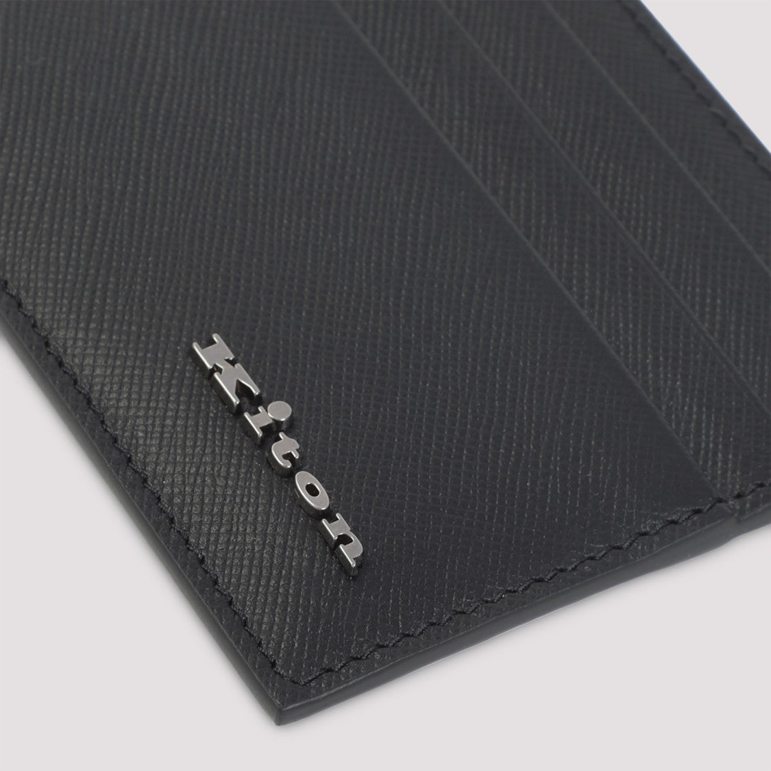 Kiton Black Calf Leather Card Holder