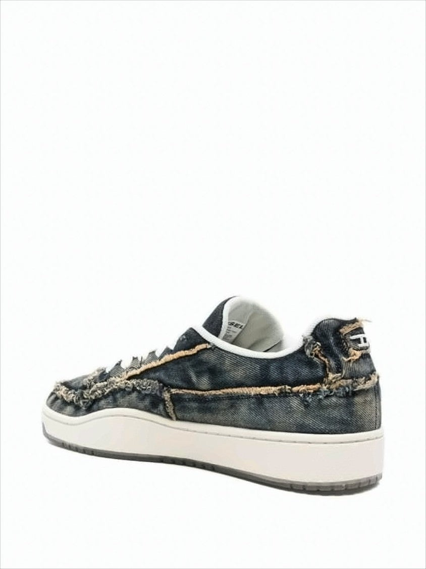 Diesel Distressed Denim Low-Top Sneakers With Textured Sole