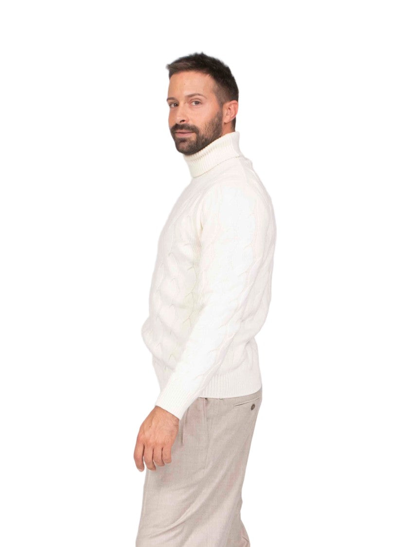 Mauro Ottaviani Treccia Cable Knit Wool Turtleneck Sweater