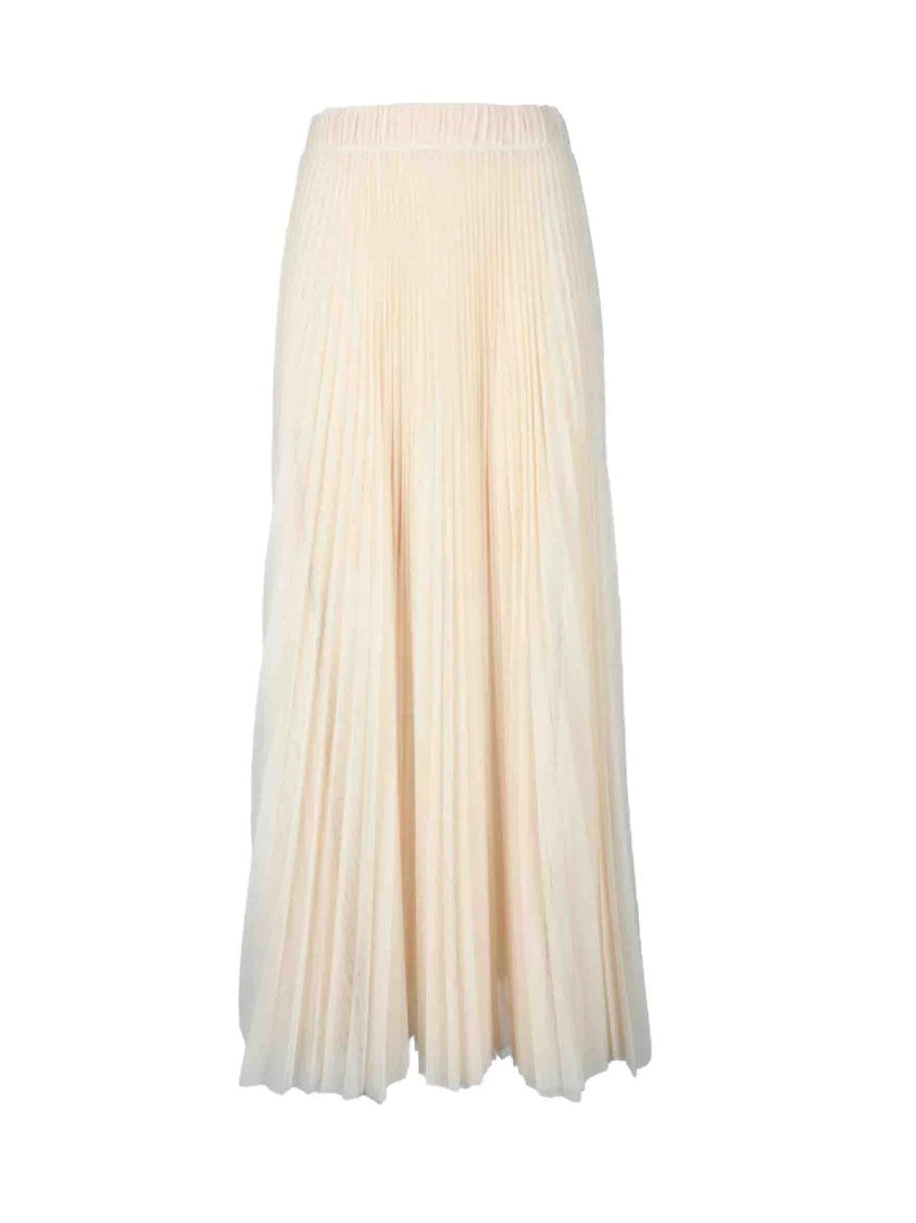 Patrizia Pepe Beige Pleated Tulle Elastic Waistband Maxi Skirt