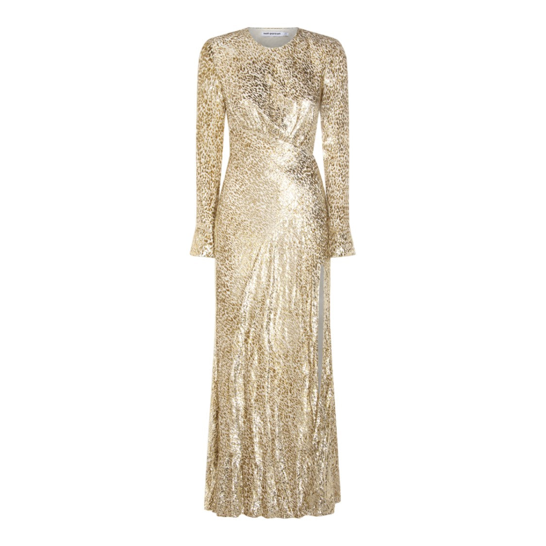 Self-Portrait Floor-Length Gold Sequin Dress With Animal Print