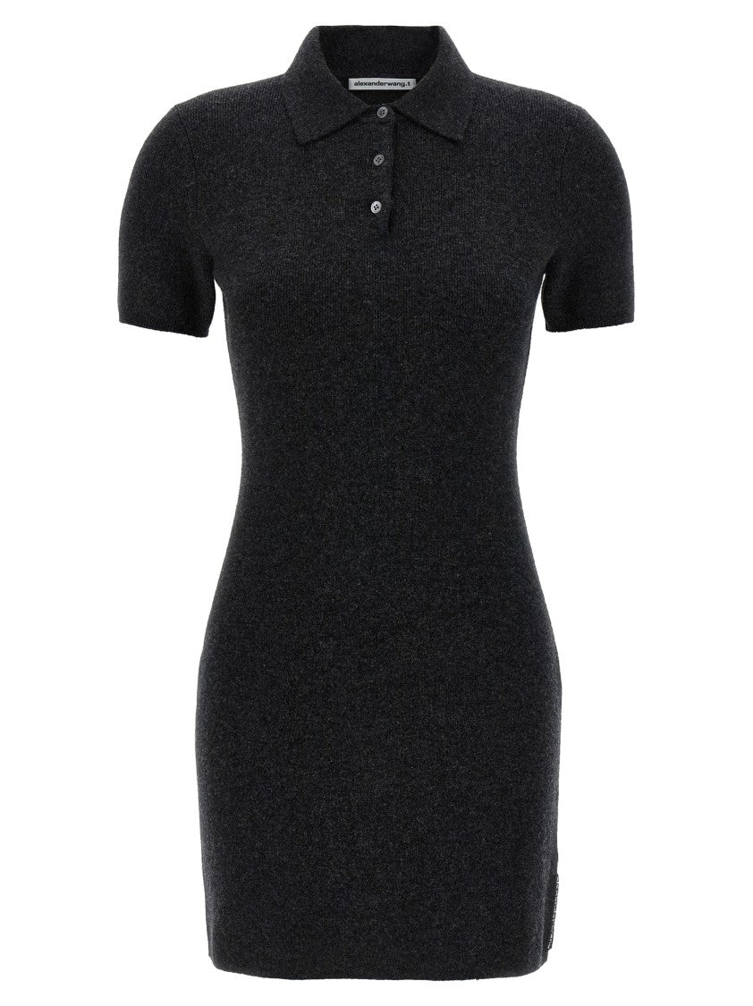 T By Alexander Wang Wool Mélange Polo Shirt Mini Dress