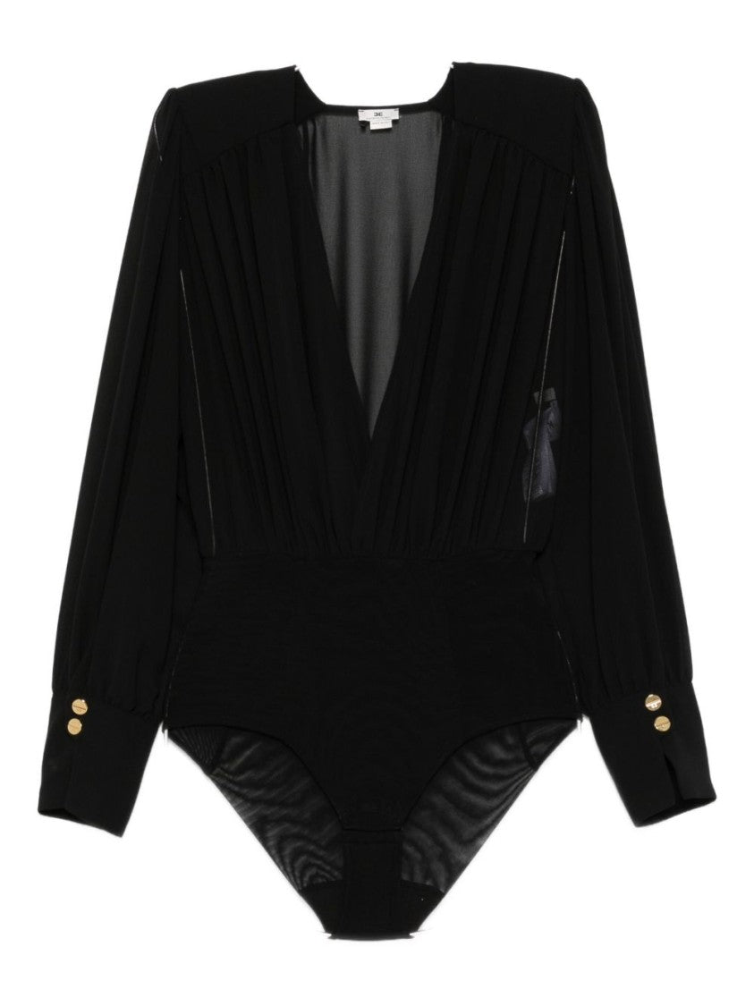 Elisabetta Franchi Black Bodysuit Shirt With Deep V-Neckline