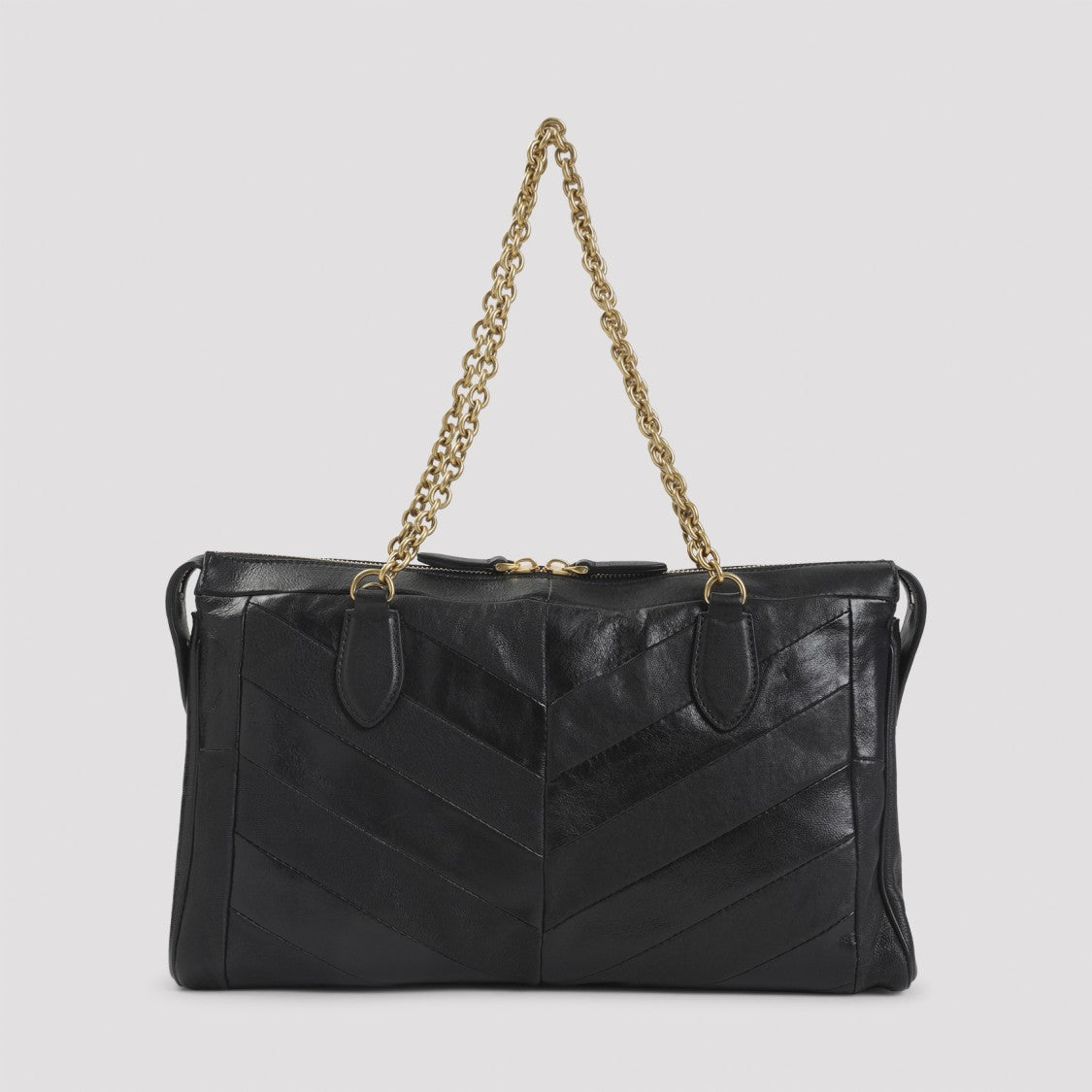 Valentino Garavani Chevron Quilted Black Lambskin Shopper Bag